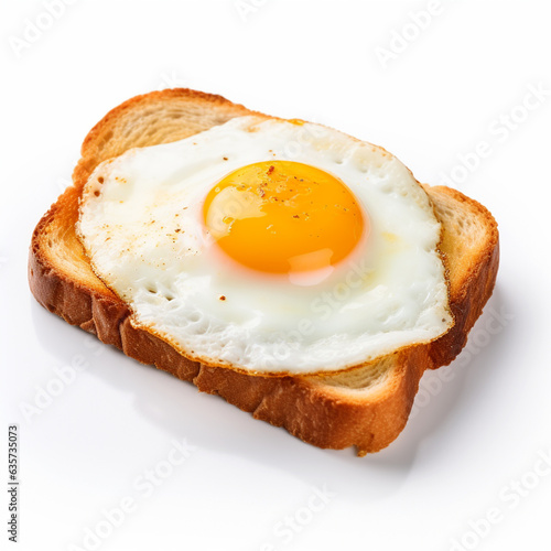 Fried egg bread on a white background.