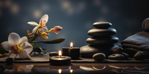 Plexiglas schilderij Spa Moody picture of a zen inspired spa scene with candles on a dark background  © Maris