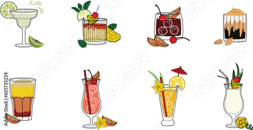 Alcohol drinks line art illustration. Vector illustration Caipirinha