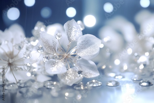 Beautiful flower on bokeh background with copy space. Аbstract background with bokeh defocused lights. Glittering lights background. 3D rendering photo