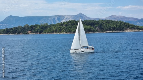 sail sailing ship on the blue sea in greece