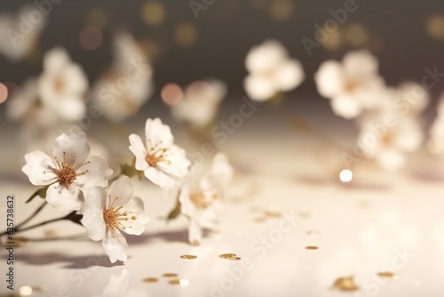 Beautiful flower on bokeh background with copy space.. Аbstract background with bokeh defocused lights. Glittering lights background. 3D rendering