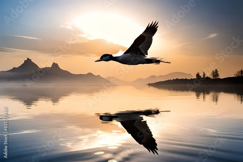 Geese flying over a beautiful sunset © Pretty Panda