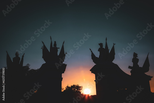 Silhouettes of Bratislava Castle Statues at Sunset - Slovakia