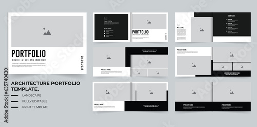 Architecture and interior portfolio or portfolio layout template design A4 Landscape