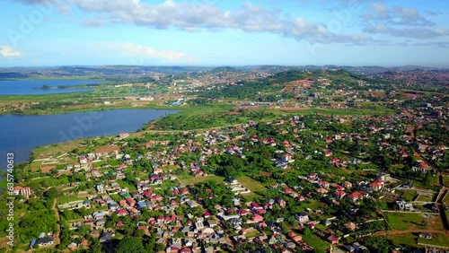 Panoramic Aerial View Of Residential Villages On The Coast Of Lake Victoria, Uganda, Africa. photo