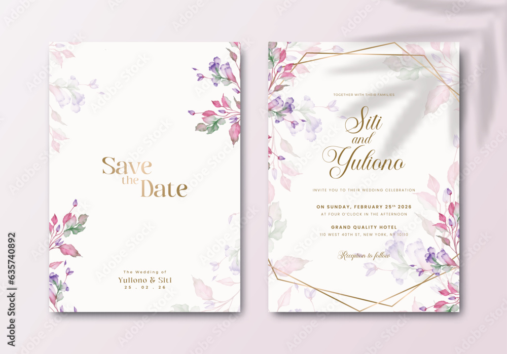 elegant wedding invitation with watercolor flower illustration