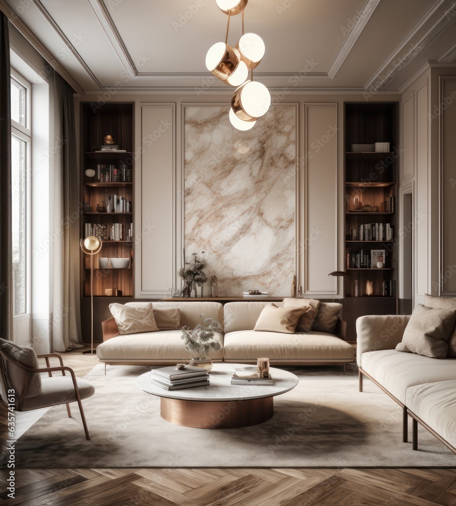 Obraz premium Modern living room showcasing a chic sofa close-up, sleek design, and hardwood floors.