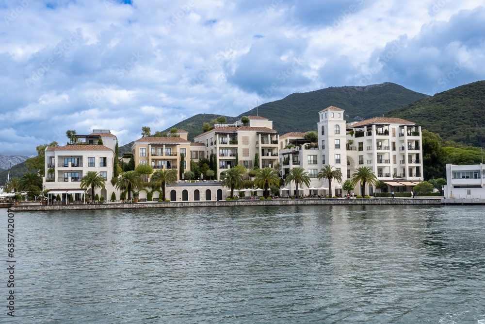 The coastline of Tivat with waterfront apartments