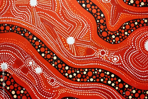 Australia culture art with river and tortoise, sea life. Aboriginal style painting. Generative Ai. photo