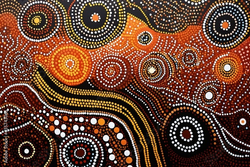 Australia culture art with river and tortoise, sea life. Aboriginal style painting. Generative Ai.