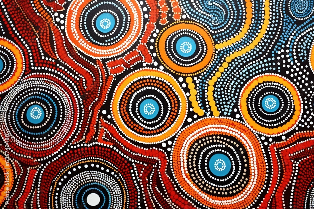 Australia culture art with river and tortoise, sea life. Aboriginal style painting. Generative Ai.