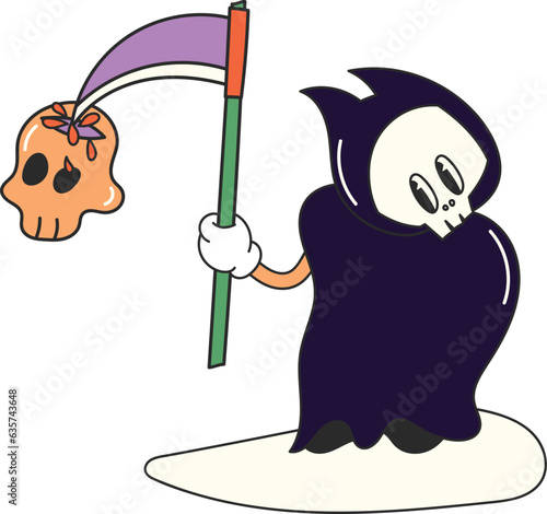 Spooky ghost and sickle halloween illustration