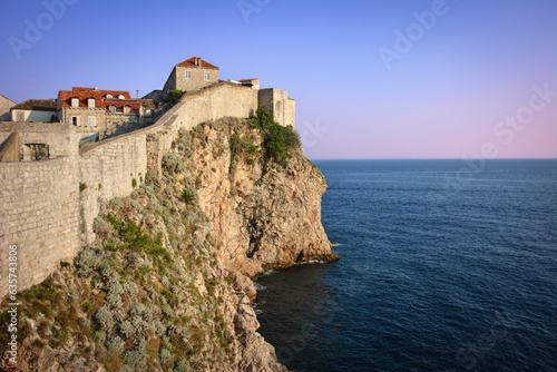 Beautiful Sunset View of Dubrovnik Walls by the Adriatic Sea - Croatia