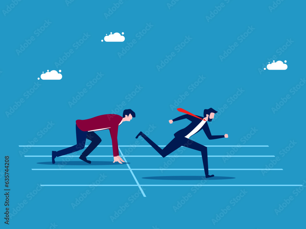business advantage. Businessman starts running ahead of competitors vector
