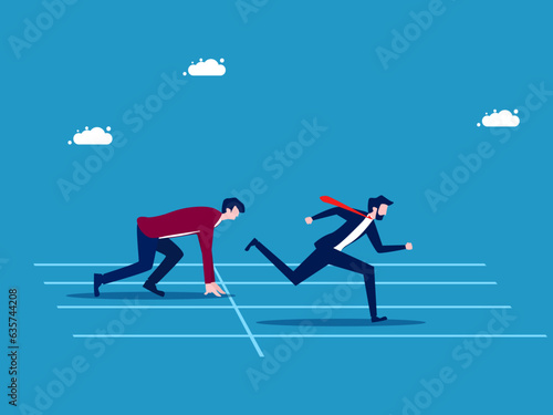 business advantage. Businessman starts running ahead of competitors vector
