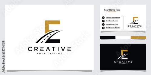 Initial Letter E Transport Logo. E Letter Road Logo Design Transportation Sign Symbol