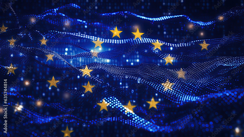 Obraz na płótnie AI act data points, European Union flag w salonie