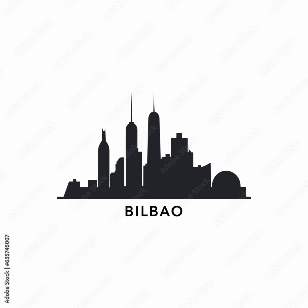 Spain Bilbao cityscape skyline city panorama vector flat modern logo icon. Basque Country emblem idea with landmarks and building silhouettes, isolated graphic