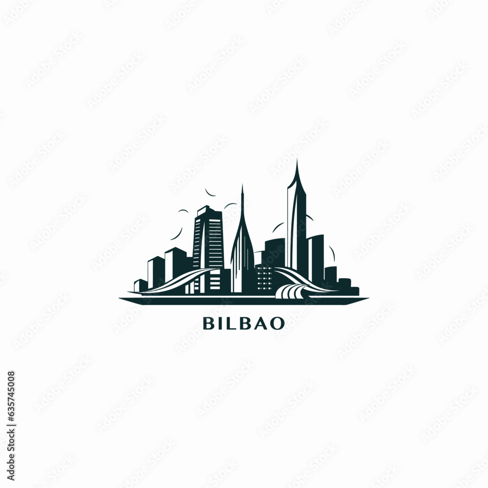 Spain Bilbao cityscape skyline city panorama vector flat modern logo icon. Basque Country emblem idea with landmarks and building silhouettes, isolated graphic