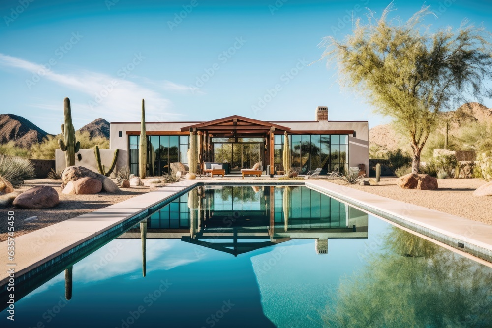 Fototapeta premium Mediterranean holiday home, of course, with its own pool and a view that you won't get anywhere else. Generative AI Technology 