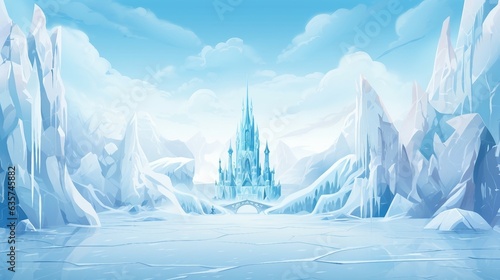 An illustration of a frozen castle in the snow with ice and snow background AI Generated
