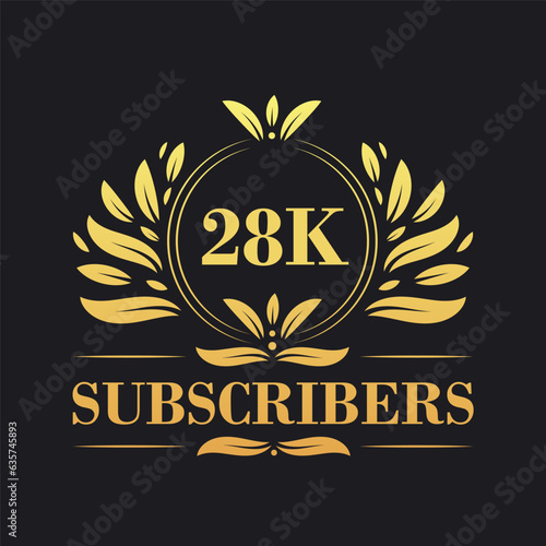 28K Subscribers celebration design. Luxurious 28K Subscribers logo for social media subscribers