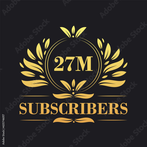 27M Subscribers celebration design. Luxurious 27M Subscribers logo for social media subscribers