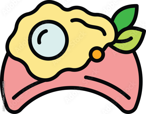 Fried egg bruschetta icon outline vector. Food snack. Menu drawing color flat