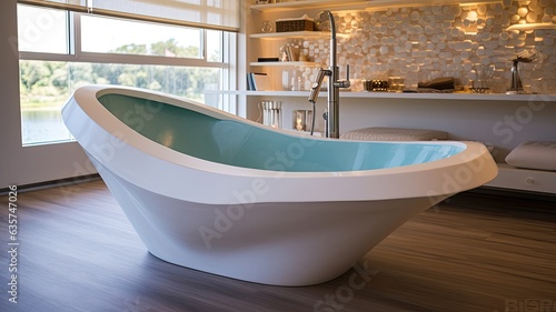 Modern bathroom with epoxy style tub for the not-so-ordinary look  which no one would want. Generative AI Technology 