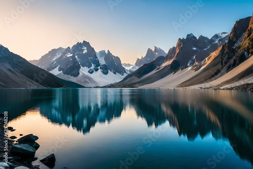 lake in the mountains , winter lake and mountains ,snow on the mountains