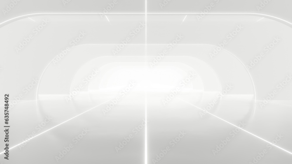 Naklejka premium Abstract white futuristic geometric tunnel, architecture design concept, 3d rendering.