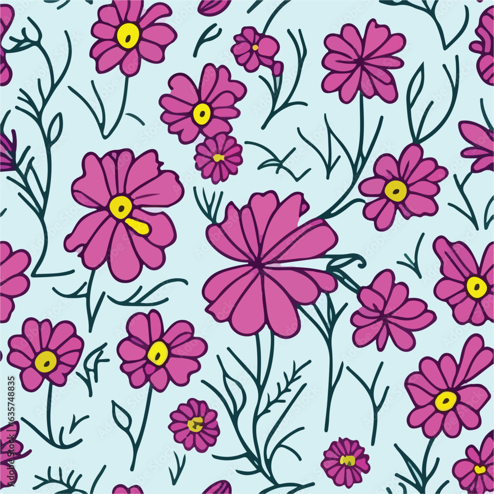 vector seamless floral pattern. simple hand drawn flower pattern. vector seamless floral pattern. simple hand drawn flower pattern.