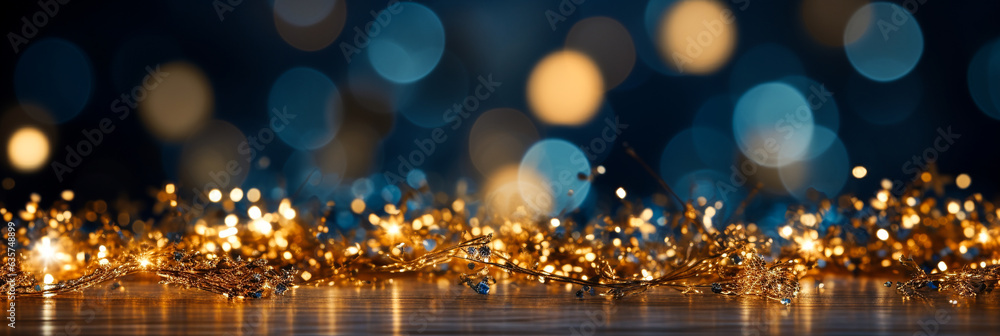 Blue and gold Abstract background and bokeh on New Year's Eve. AI generativ. - obrazy, fototapety, plakaty 