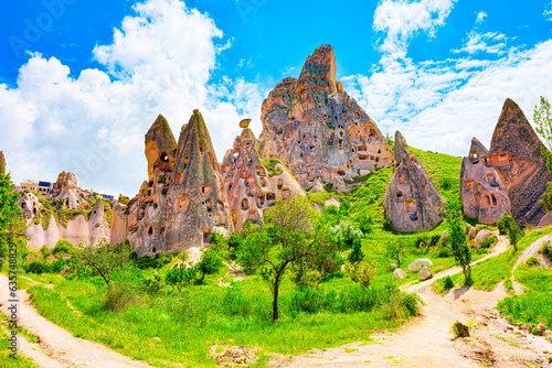 Cappadocia-the ancient Uchisar Castle fortress. photo