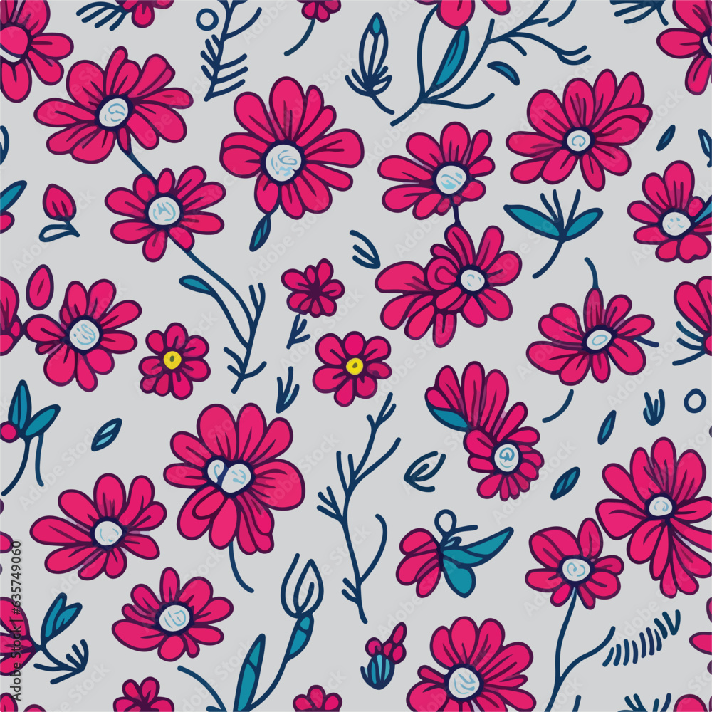 vector seamless floral pattern. simple hand drawn flower pattern. vector seamless floral pattern. simple hand drawn flower pattern.