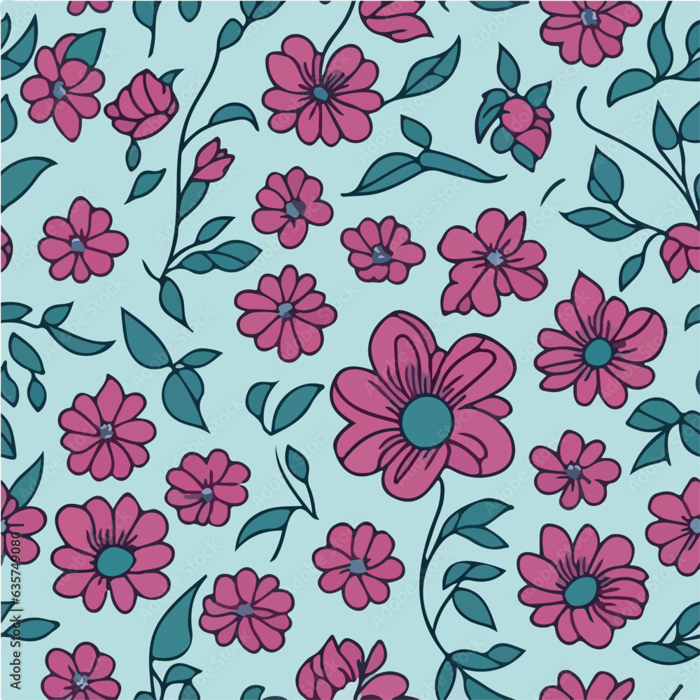 vector seamless floral pattern. simple hand drawn flower  pattern.