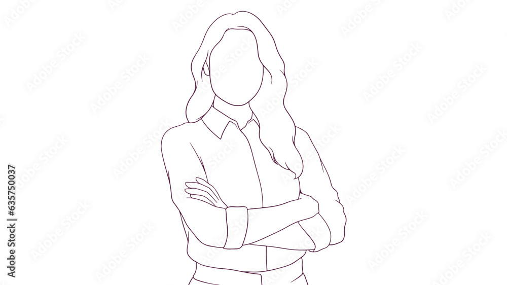 strong and beautiful businesswoman with crossed arms, hand drawn style vector illustration strong and beautiful businesswoman with crossed arms, hand drawn style vector illustration