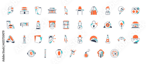 Set of south korea icons. Art style icons bundle. vector illustration 