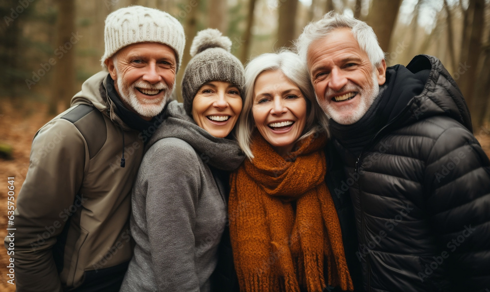 Group of older have a fun people in the forest. Group of older have a fun people in the forest.