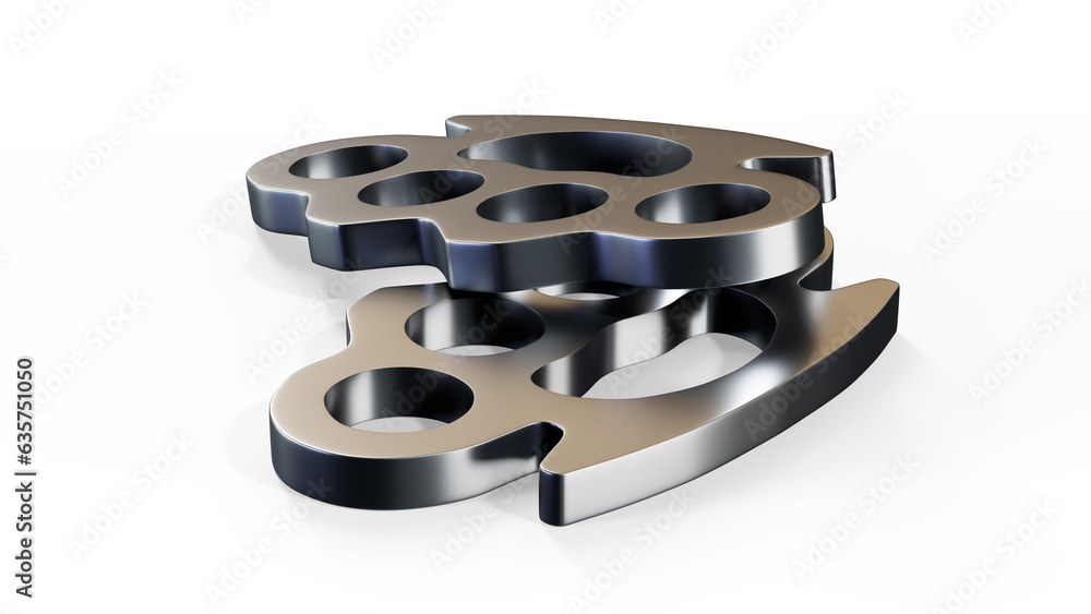 Obraz premium Brass knuckles on the wooden table, 3D rendering