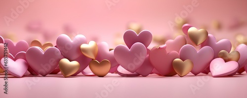 Festive romantic pink background with hearts.