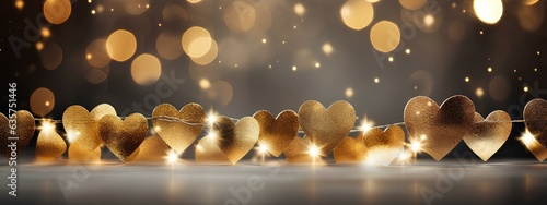 Festive romantic background with hearts with bokeh effect.