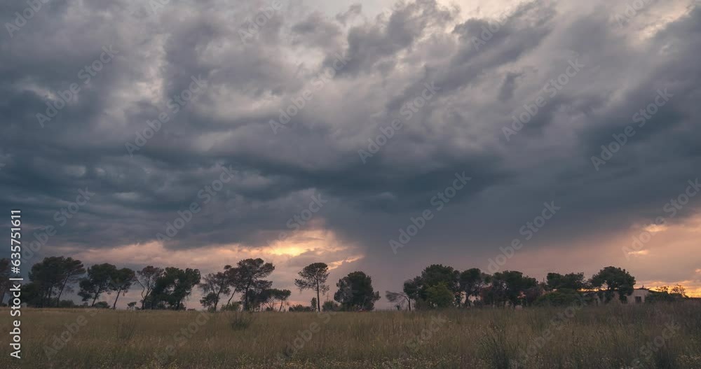 dramatic stormy skies with clouds and golden light during sunset with a tree line foreground dramatic stormy skies with clouds and golden light during sunset with a tree line foreground