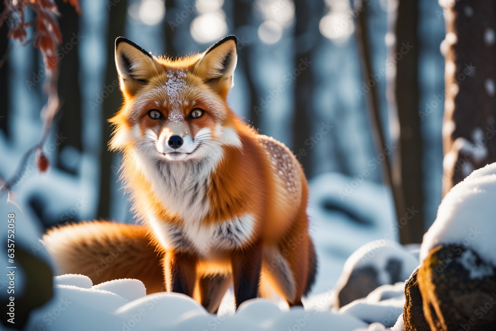 Tiere des Waldes im Winter. Rotfuchs Tiere des Waldes im Winter. Rotfuchs