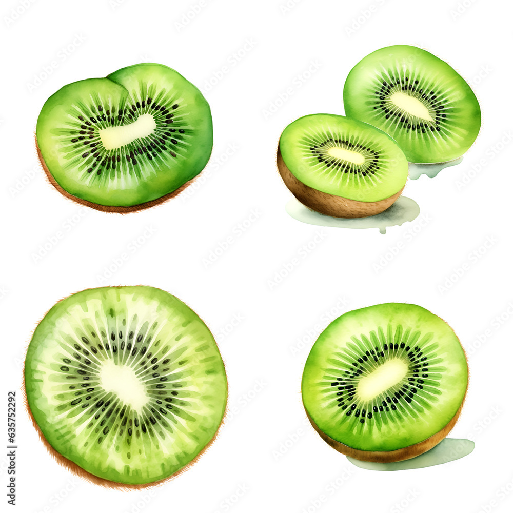 Watercolor Kiwi Fruit Illustration Isolated in Transparent Background