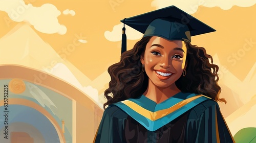 An illustration of a woman in a graduation cap and gown AI Generated