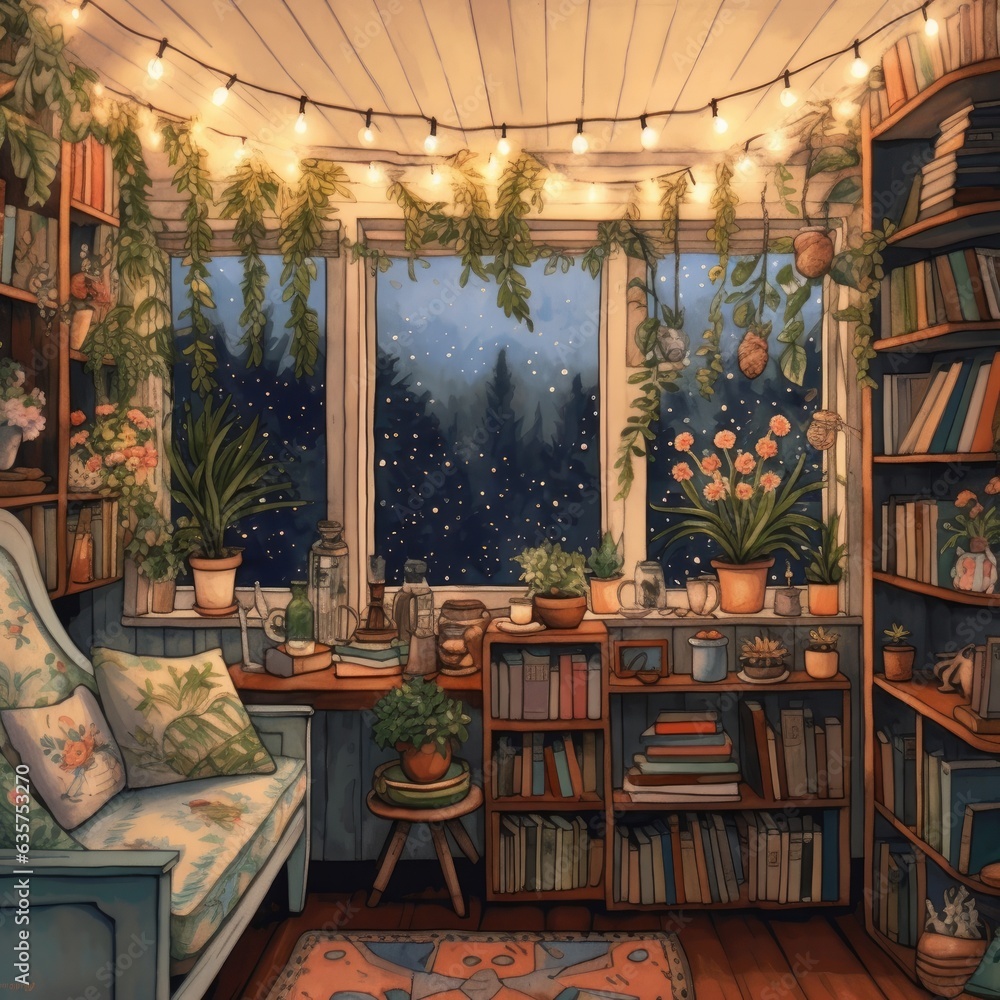Obraz premium Classic room with lovely vintage style, cute lights, homely interior. Generative AI Technology 