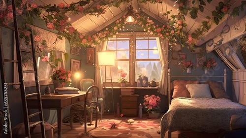 Classic room with lovely vintage style  cute lights  homely interior. Generative AI Technology 