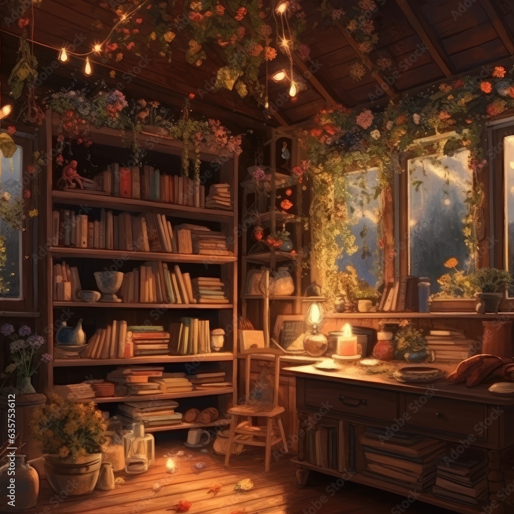 Classic room with lovely vintage style, cute lights, homely interior. Generative AI Technology 